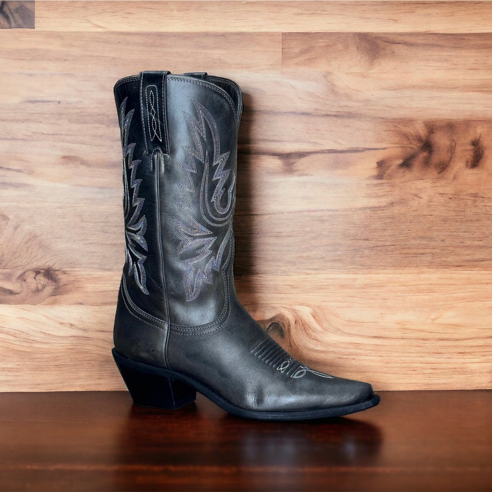 QUT Women's Western Boots Cowboy Pointed Toe Mid-Calf Boots - Real Leather